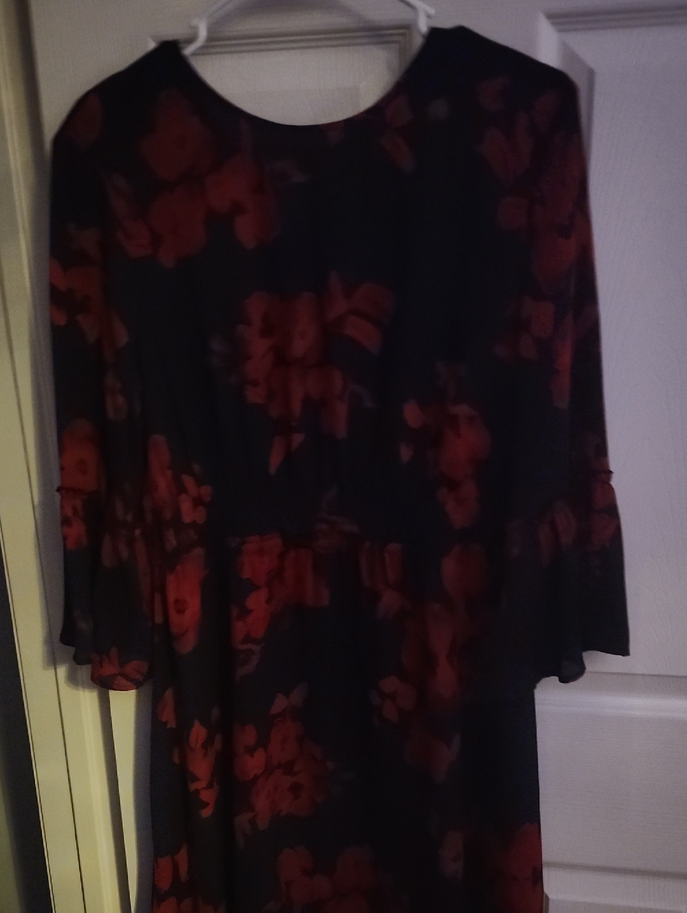 Black Dress with Red Floral Print - Women's Elegant Long Sleeve Shirt